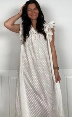 Discount Kjole - Mie Frill - White Kjoler