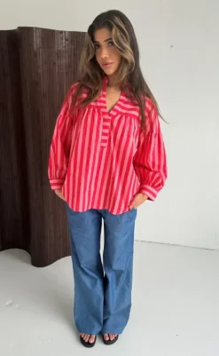 Clearance Bluse - Ida - Stribe Pink Bluser