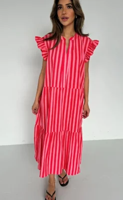 Clearance Kjole - Bea - Stribe Pink/Red Stripe Kjoler