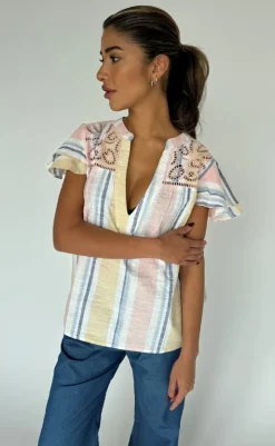 Hot Top - Christel - Yellow Stripe T-shirts & Toppe