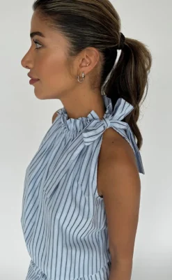 Online Top - Liva Poplin - Blue Stripe T-shirts & Toppe