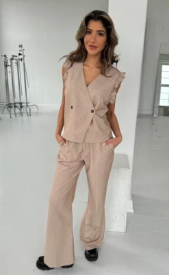 Clearance Vest - Lydia - Sand/White Stripe Veste