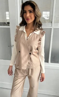 Clearance Vest - Lydia - Sand/White Stripe Veste