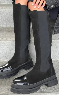Clearance Støvler - Follow Me Suede - Black W/Patent Toe Støvler