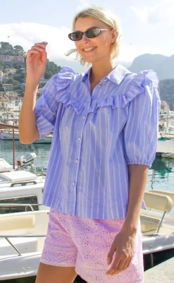 Outlet Bluse - Ellen - Blue Pink Stripe Bluser