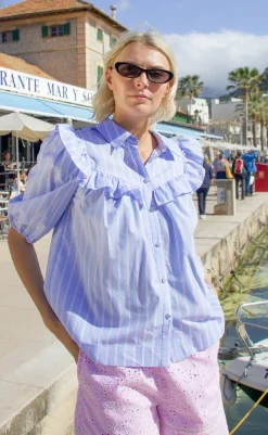 Outlet Bluse - Ellen - Blue Pink Stripe Bluser