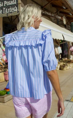 Outlet Bluse - Ellen - Blue Pink Stripe Bluser
