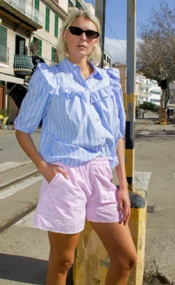 Outlet Bluse - Ellen - Blue Pink Stripe Bluser