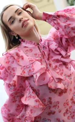 Discount Bluse - Sylvia - Pink Roses Bluser