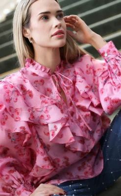 Discount Bluse - Sylvia - Pink Roses Bluser