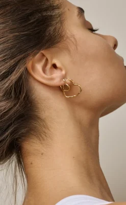 Hot Øreringe - Organic Heart Medium - Gold Colour Smykker