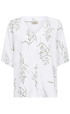 New Bluse - Laluna - Brilliant White w. Deep Lichen Green Bluser