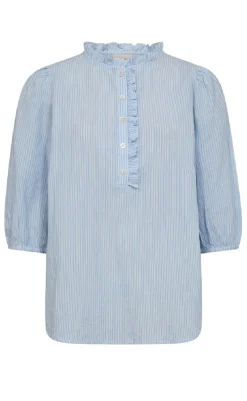 Outlet Bluse - Rolly - Chambray Blue w. Star Off-white Bluser