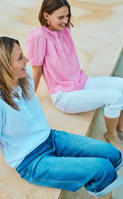 Outlet Bluse - Rolly - Chambray Blue w. Star Off-white Bluser