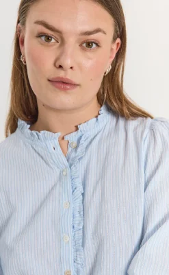 Outlet Bluse - Rolly - Chambray Blue w. Star Off-white Bluser