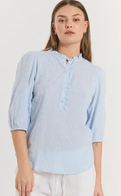 Outlet Bluse - Rolly - Chambray Blue w. Star Off-white Bluser