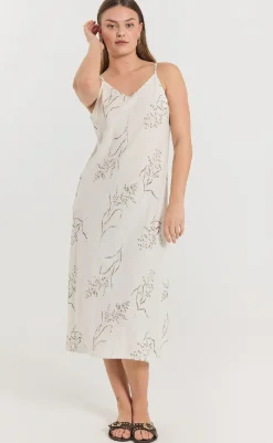 Hot Kjole - Laluna  - Brilliant White w. Deep Lichen green Kjoler