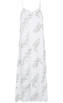 Hot Kjole - Laluna  - Brilliant White w. Deep Lichen green Kjoler