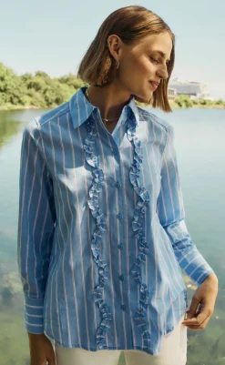 Online Skjorte - Sirana - Chambray Blue w. Star Off-white Skjorter