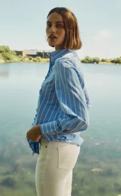 Online Skjorte - Sirana - Chambray Blue w. Star Off-white Skjorter