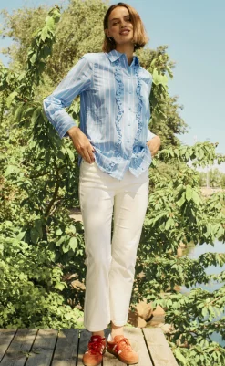 Online Skjorte - Sirana - Chambray Blue w. Star Off-white Skjorter