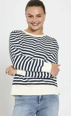 Outlet Striktrøje - Fiffi - Off-white w- Navy Blazer Striktrøjer & Sweat|Blazere & Indejakker