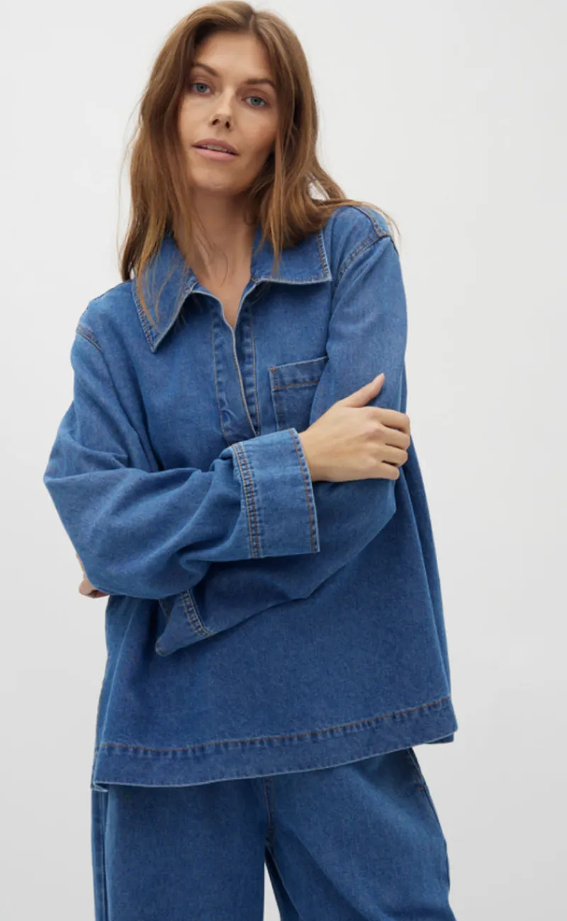 Discount Bluse - Maitana-G - Mid Vintage Blue Bluser