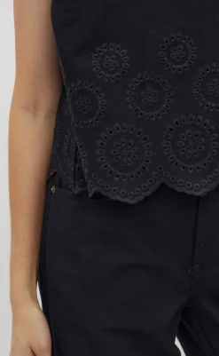 Outlet Top - Rihne Scallop-G - Black T-shirts & Toppe