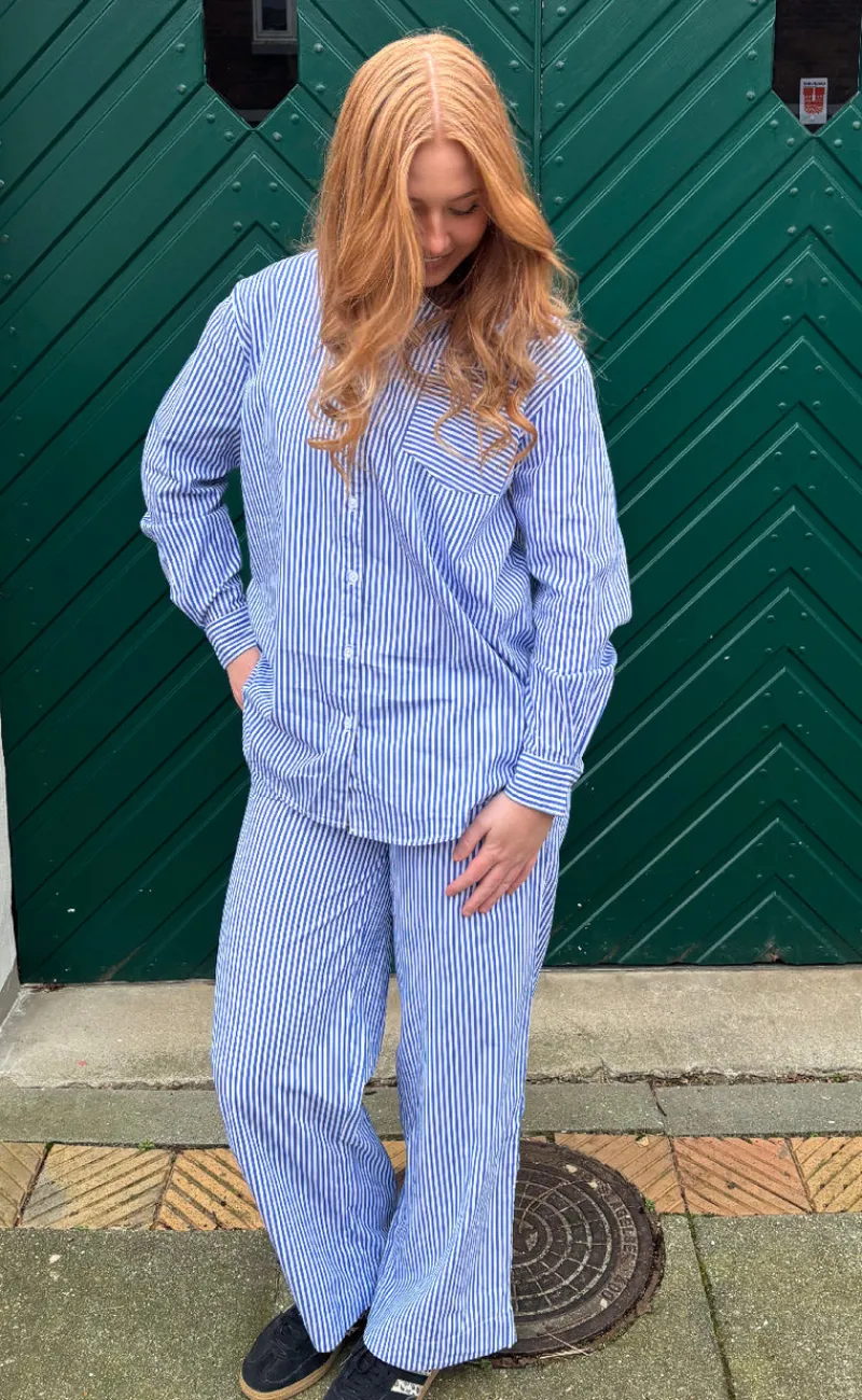 Sale Skjorte - Rønne Essential LS - Blue/White Stripe Skjorter