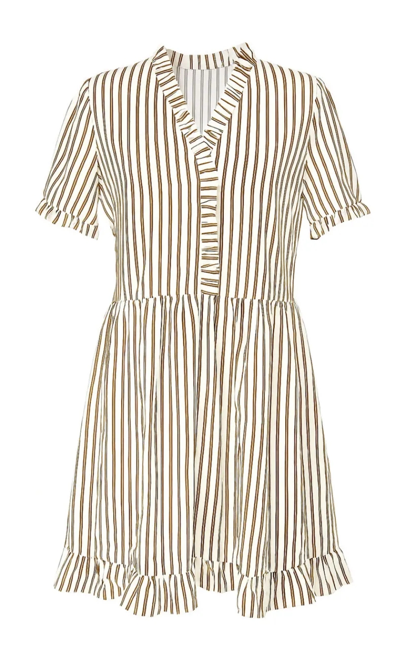 INA Copenhagen Kjole - Catja Summer - White / Brown Striped Kjoler