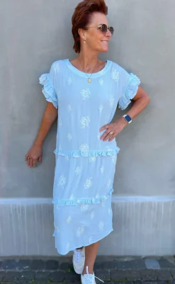 Clearance Ina Copenhagen Kjole - Dalila - Light Blue / White Embroidery Kjoler