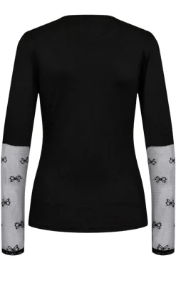Outlet Liberte Bluse - Isa Ls Lace Sleeve - Black Bow Bluser