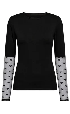 Hot Liberte Bluse - Isa Ls Lace Sleeve - Black Heart Bluser