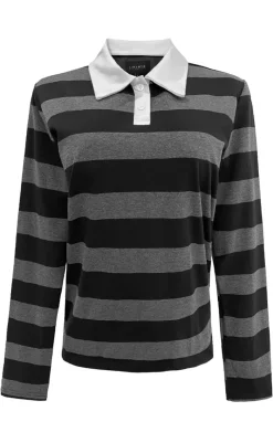 Liberte Bluse - Polo - Dark Grey Black Stripe Bluser