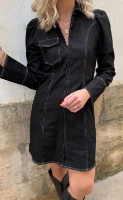 Sale Liberte Kjole - Asta-V-Neck - Black Denim Kjoler