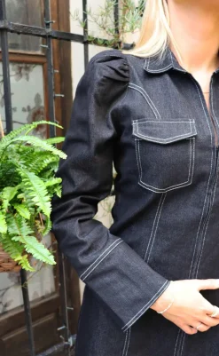 Sale Liberte Kjole - Asta-V-Neck - Black Denim Kjoler