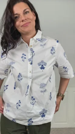 Outlet Love & Divine Bluse - Love1351 - White/Blue Bluser