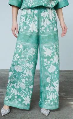 Sale Love & Divine Bukser - Love1176-4 - Green Flower Bukser & Jeans