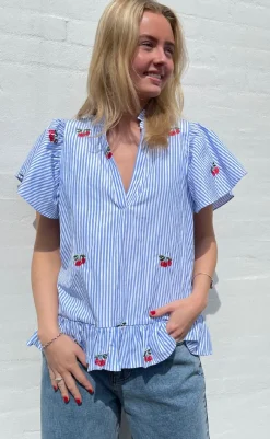 Discount Love & Divine Top - Love1384 - Blue/Cherry T-shirts & Toppe