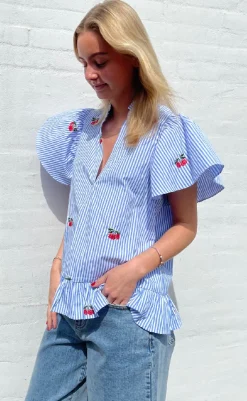 Discount Love & Divine Top - Love1384 - Blue/Cherry T-shirts & Toppe