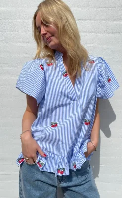 Discount Love & Divine Top - Love1384 - Blue/Cherry T-shirts & Toppe