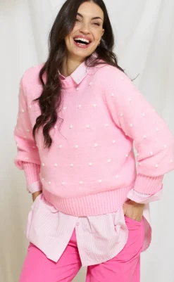 Strik - Alisee - Pink/Bianco Striktrøjer & Sweat