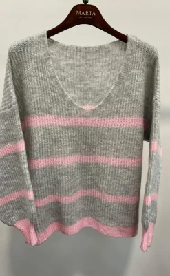 Online Strik - Carene - Light Grey/Baby Pink Striktrøjer & Sweat