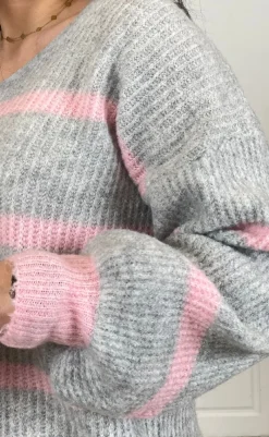 Online Strik - Carene - Light Grey/Baby Pink Striktrøjer & Sweat