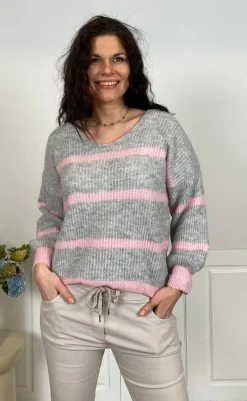 Online Strik - Carene - Light Grey/Baby Pink Striktrøjer & Sweat