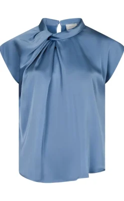 Best Bluse - Fleur Drapy Satin - Dusty Blue Bluser