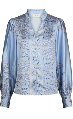 New Bluse - Massima Paisley Border - Light Blue Bluser