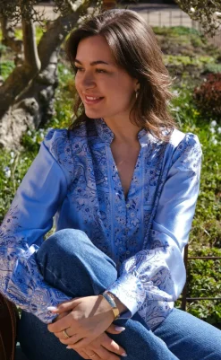 New Bluse - Massima Paisley Border - Light Blue Bluser