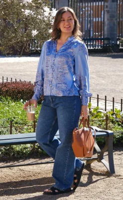 New Bluse - Massima Paisley Border - Light Blue Bluser