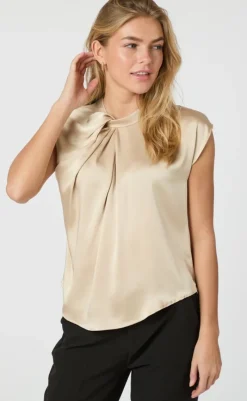 Online Top - Fleur Drapy Satin - Dark Sand T-shirts & Toppe